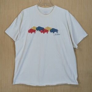 Pendleton Graphic T Shirt White Buffalo Print Short‎ Sleeve Casual Top Men's XL
